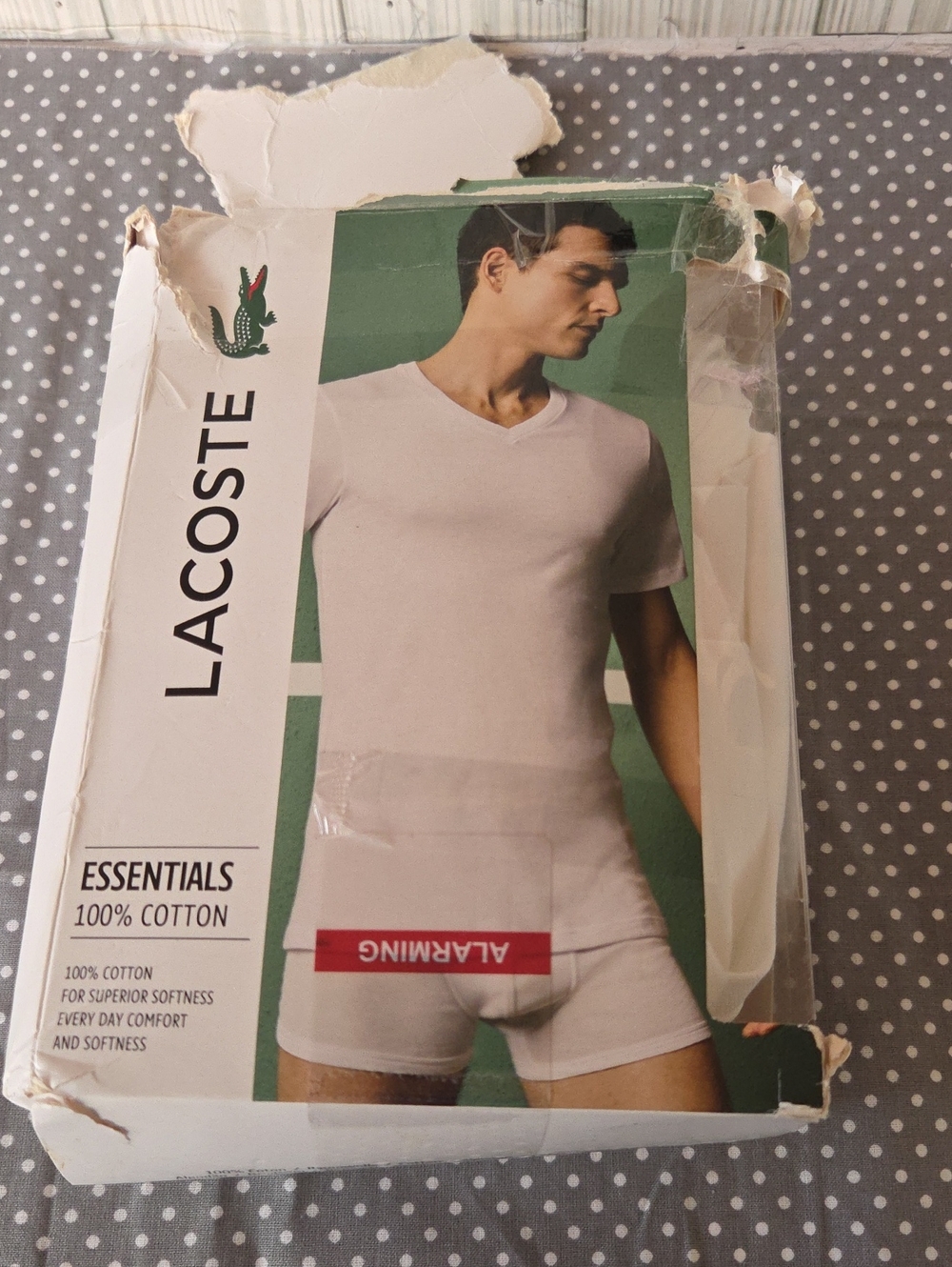 Lacoste Men’s White V‑Neck Cotton Undershirt Size EXTRA SMALL